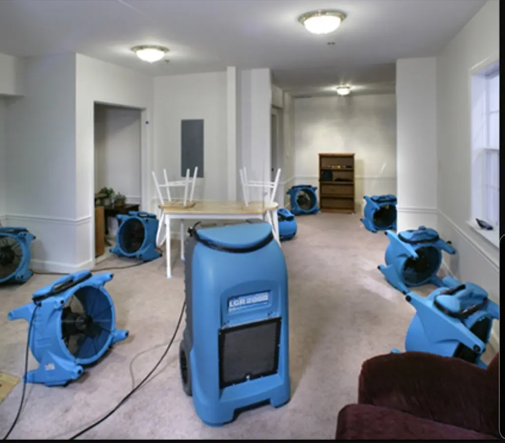 Air movers and dehumidifier setup for Water Damage Restoration in Gardendale